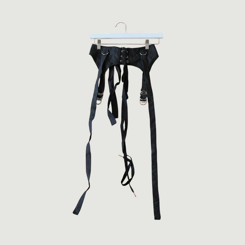 Nuit Clothing Atelier Linen Garter Belt Black Lace Up D-Ring Strap Size 1 Goth